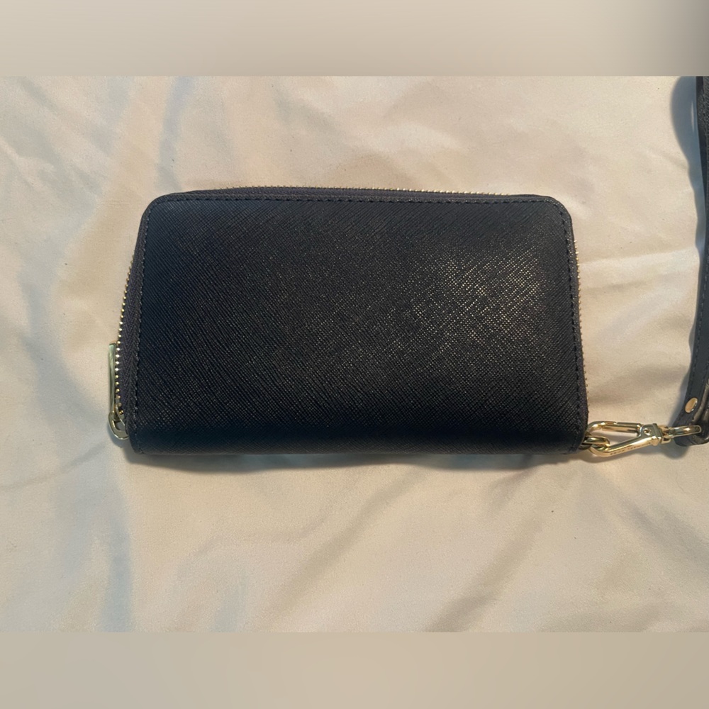 Michael Kors Saffiano Leather Wallet W Wristlet & Cellphone Slot! Navy W Gold - Picture 4 of 11